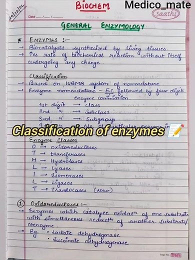 Classification of enzymes🩺 Biochemistry notes (Enzymology) #biochemistry #mbbs #medico