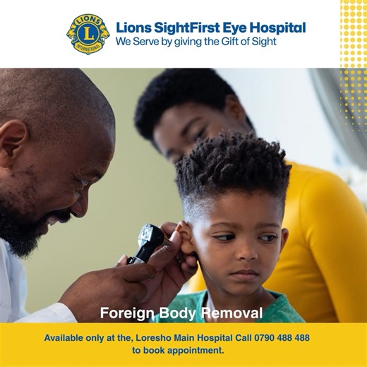 Foreign Body Removal Tried removing something from the ear at home? That’s how small problems become serious. Beads, cotton, insects, or small objects can get stuck in the ear, nose, or throat, especially in children. Using sticks or pens can cause pain, infection, or hearing damage. Our ENT specialists remove foreign bodies safely and gently. 📍 Loresho Main Hospital 📞 0709 488 488 #ENTCare #EarSafety #LionsSightFirst | Lions Sightfirst Eye Hospital
