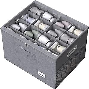 Shoe Organizer for Closet, Large Shoe Box Storage Containers with Clear Window, Space Saving Shoe Bin with Foldable Bottom Support Adjustable Dividers - Fits 16 Pairs (Grey, (19.7*15.7*13)x1)