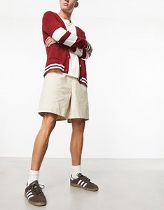 ASOS DESIGN wide chino shorts  in mid length in beige  | ASOS