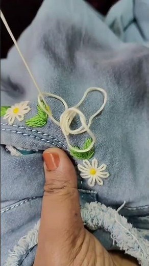 beutiful flower embroidery tutorial on jeans pocket#stitch#diynstitch#success#diy#stitching#pants#yt