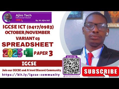 IGCSE ICT (0417/0983) Paper 3 Spreadsheet October November 2025 Variant 03 | Microsoft Excel