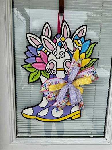 Spring Bunnies Rainboots Door Hanger, Floral Garden Decor, Rustic Welcome Sign - Etsy