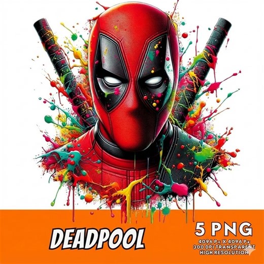 Deadpool Cartoon PNG Bundle: Vibrant Splash Art (digital Download, 300 DPI, 4000px, 5 Designs) - Etsy