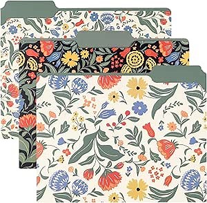Amazon.com : Steel Mill & Co Cute File Folders, Set of 9, Document Organizer for Filing Cabinet, Decorative Letter Size Files, Hand Drawn Black Floral : Office Products
