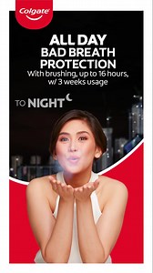 Sarah G. only uses Colgate Plax for all day bad breath protection! It kills 99% of bad breath-causing bacteria (measured post-use, based on clinical studies), kaya all day and all night ang freshness! With brushing, up to 16 hours, w/ 3 weeks usage #ColgatePlax #AllDayBadBreathProtection C0116P092023C | Colgate