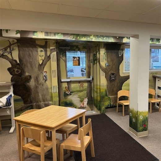 A Woodland Welcome in the Children’s Room A new woodland mural by local artist Heather Heffernan is delighting visitors to the Children’s Room! Filled with familiar Finger Lakes plants and animals, the mural frames the doorway to the Reading Garden and creates a cheerful new visual focal point for young readers. Funded by gifts made to honor Wood Library’s long-time children’s services librarian, Mary Ferris, who retired in 2024, the mural adds warmth, color, and a sense of discovery to the spac