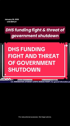 🚨 DHS Funding Fight and Threat of Government Shutdown Congress is deadlocked over DHS funding, putting a potential government shutdown on the horizon. This could disrupt immigration services, border security and federal operations. McBean Law is closely monitoring the situation to help clients navigate any impact. 💬 Stay informed and share this post to alert others! #mcbeanlaw #immigrationlaw #governmentshutdown #DHS #knowyourrights