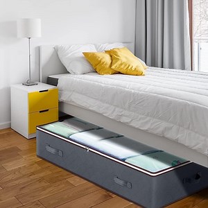 90L Under Bed Storage Bag Underbed Toy Containers and Clothing Storage Organizer Canvas Closet Storage Bins for Organizing Blanket Comforter Bedding Clothes Bedroom Dorm,Grey