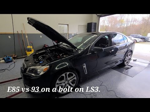 E85 vs 93 octane Dyno results on a bolt-on, all motor LS3 sedan SS