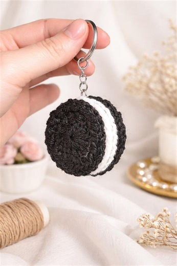 Oreo Keychain,  Mini Crochet Bag Charm, Handmade  for Her, Kawaii Keychain,
