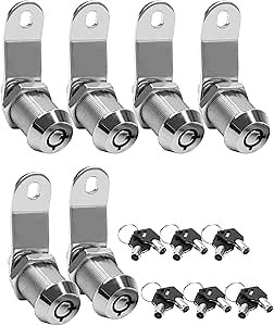 Tubular Cam Locks Keyed Alike 7/8” RV Storage Locks for Toolbox, Camper Van and Others, 12pcs Keys Compartment Locks Fits on 9/16” Max Door Thickness, 6pack