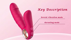 Thrusting Rabbit Vibrator for Intense G Spot & Clitoral Bliss, 2-in-1 Vibrating Dildo with 5 Thrusting & 10 Vibration Modes, Adult Toy with Easy-Grip Ring Handle