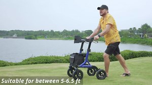 Rollator Walker for Seniors, Foldable All Terrain Rolling Walker with seat, Aluminum Walkers with 10 inch Rubber Wheels, Built-in Cable, Cup Holder, Adjustable Handles and Backrest for Seniors, Red