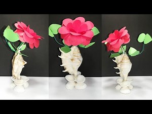 How to make sea shell flower vase with paper flower