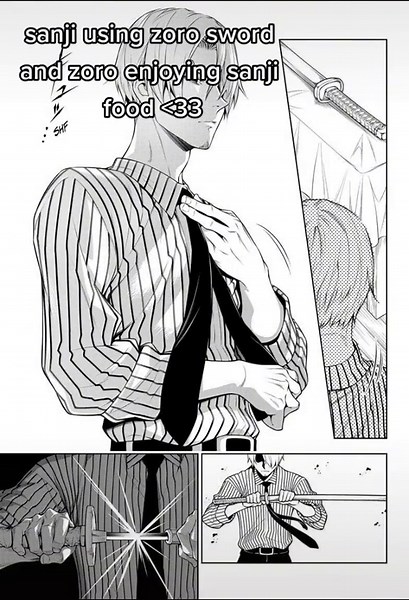 Sanji Using Zoro's Sword and Zoro Enjoying Sanji Food