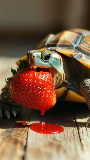 Cute Turtle Eating Strawberry ASMR 🍓🐢