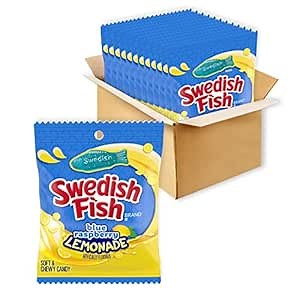 SWEDISH FISH Blue Raspberry Lemonade Soft & Chewy Candy, Bulk Candy, 12-3.59 oz Bags