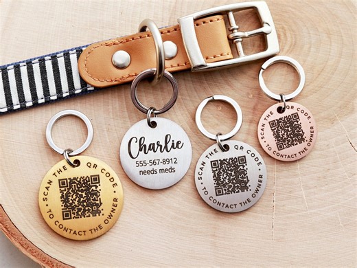 Dog Tag With QR Code Custom Pet Tag Personalized Unique QR Code for Scannable Dog Collar Id QR Code Tag Pet Id Personalized Cat Tag • Round - Etsy