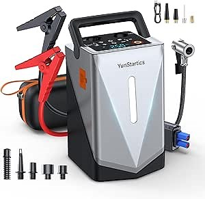 Portable Jump Starter with Air Compressor, 6-in-1 Car Battery Jump Starter with 150PSI Tire Inflator, 2000A Jumper Starter Portable Kit, Air Pump for Inflation/Deflation, LED Light and Power Bank