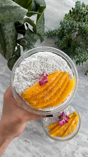 Coconut chia pudding with mango✨ I love keeping a batch in the fridge for a light breakfast, snack, or dessert! ▪️1 x 14 oz. Can Full-fat Coconut Milk▪️1/2 Cup Milk of Choice (or water)▪️1/4 Cup Chia Seeds▪️1 Tbsp 1 tsp Maple Syrup▪️Pinch of Kosher Salt▪️1 Mango, peeled and sliced▪️Toasted Sesame Seeds (optional)▪️ 1️⃣ In a medium bowl, whisk together the coconut milk, milk, chia seeds, maple syrup, and salt. Taste and add more maple syrup if you’d like it sweeter. 2️⃣ Cover and refrigerate for 