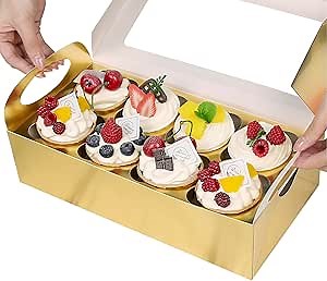 15 Gold Cupcake Boxes 8 Count with Window and Inserts, Cupcake Containers, Mother's Day Cupcake Boxes for Cupcakes, Muffins, Cookies