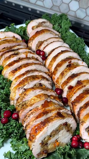 To preface, this recipe is WORK 😂 but I promise it’s worth it! ➡️ Recipe: Turkey Roulade Serves 10-12 Cook time: 2-2 1/2 hours Ingredients- - [ ] 8-9 lb Turkey breast, skinned, boned and butterflied Stuffing: - [ ] 1/2 lb hot Italian sausage - [ ] 3 cups of traditional stuffing, boxed - [ ] 3 cups chicken broth - [ ] 1/2 cup celery, small dice - [ ] 1/2 cup carrots, small dice - [ ] 1/3 cup pine nuts, toasted, optional - [ ] 1 small onion, small dice (about 1 cup) - [ ] 1/2 cup dried cranberrie