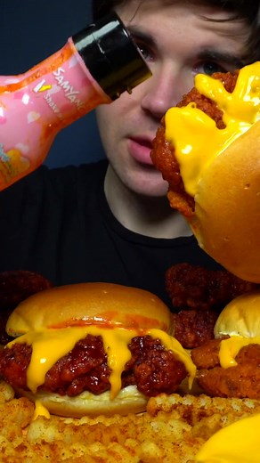 ASMR MUKBANG HOT CHICKEN SANDWICH FRIED CHICKEN NUGGETS & FRIES WITH CHEESE Magic Mikey - PART 1 #magicmikey #mukbang #mukbanger #mukbangchannel #eatingshow