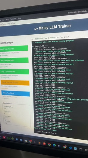 Finetuning miniGPT for Malay using Transformer Decoder Architecture.