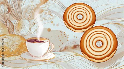 Video A simple breakfast setup with a cup of coffee and some bread on a table