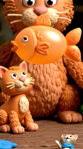 Clay Cat Kneads Dough… It Pops Into a Fish Balloon 🎈🐟🐱 #cartoon #cat