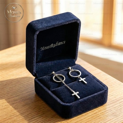 Mismatched Cross Earrings Uneven Length Cross Dangles Circle Religious Cross Eardrops Gift for Christian - Etsy