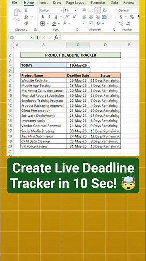Create a Smart Countdown That Updates Every Single Day ⚡ #Excel #Tutorial