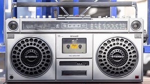 retro ghetto blaster boombox with changing urban backgrounds