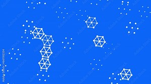 Blue splash screen, background or preview made of lines and dots in the form of hexagons.