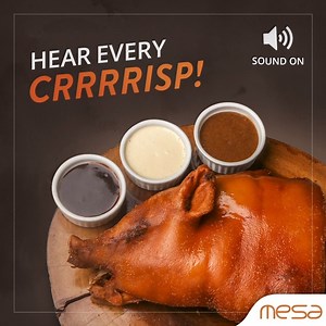 Pakinggan ang tunog ng bawat kagat! Enjoy your favorite CRRRIIISPY Lechon in all MESA Branches nationwide. #PerfectForYourMESA #MESAsarappaba | Mesa Philippines