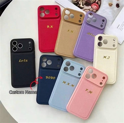 Personalized Leather Phone Case With Name or Initials, Custom Monogram iPhone Case, Minimalist Luxury Phone Cover, Gift for Her - Etsy