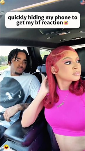 Quickly hiding my phone to get my bf reaction🤣🤪😅😬#funnyvideos #funny #couple #prank #reaction