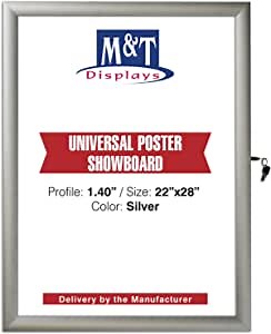 M&T Displays Enclosed Lockable Universal Poster Showboard 22x28 Inches Silver Aluminum Outdoor Noticeboard For Office School Classroom Hospital Commercial Use