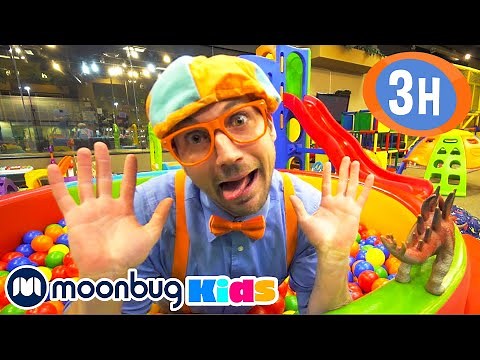 🤩 Blippi Visita um Parque Infantil! 🤩 | 3 HORAS DE BLIPPI! | Moonbug Kids | Vídeos Educativos