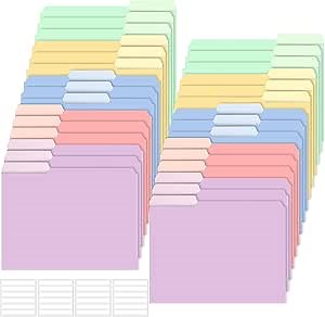 100 Pcs Plastic Manila File Folders Letter Size Waterproof 5 Colored 1/3 Cut Tabs Folders with Sticky Labels Plastic Folders 11.6 x 9 Inch File Folders for School Office
