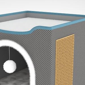 [Hot Item] Large Cat Cave Bed Foldable Cat House with Fluffy Ball Hanging and Scratch Pad