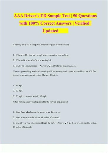 Latest AAA Drivers ED Sample Test 50 Questions with 100 Correct Answers Verified Updated 60 video