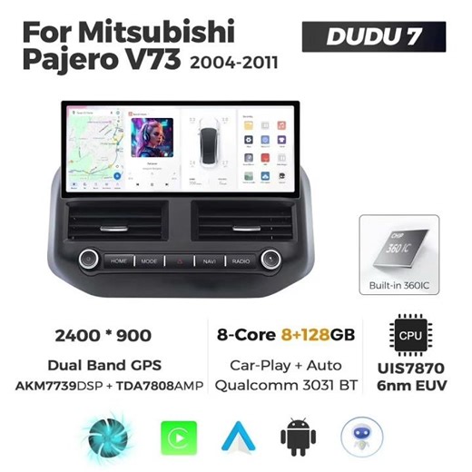 DUDUAUTO 2400*900 DUDU7 For Mitsubishi Pajero V73 2004-2011 Carplay Android Auto 12.3" Car Radio