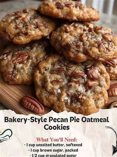 Bakery-Style Pecan Pie Oatmeal Cookies😋😋 Ingredients: - 1 cup unsalted butter, softened - 1 cup brown sugar, packed - 1/2 cup granulated sugar - 2 large eggs .... | Easy Recipes