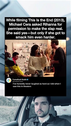 While filming This Is the End (2013),Michael Cera asked Rihanna for permission to