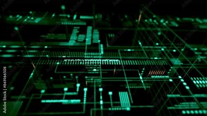 4K Futuristic background with digital data code and HUD elements. Perfect for text titles and horizontal displays.