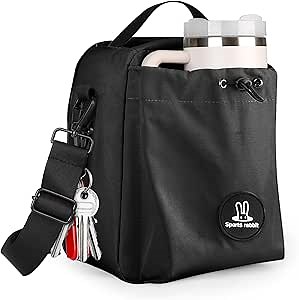 Sports Rabbit Insulated Lunch Bag for Men & Women – Lunch Bag with Water Bottle Holder, Compatible with Owala & 40/30oz Stanley Cups, Adjustable Crossbody Strap – Ideal for Work Travel Picnics (Black)