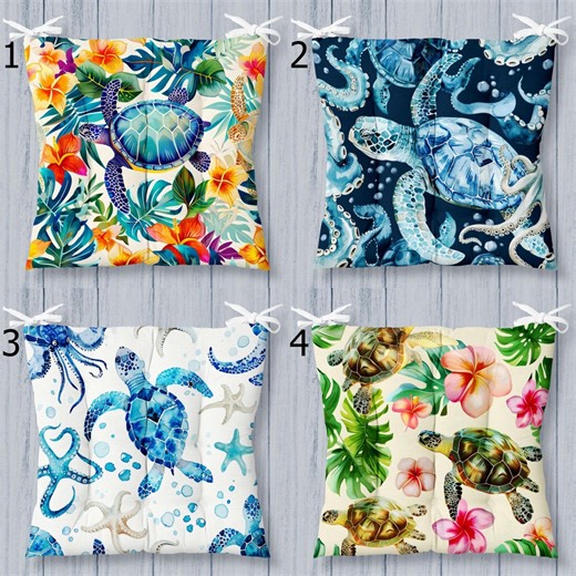Tropical Sea Turtle Chair Cushion, Ocean Marine Life Seat Pad - Etsy