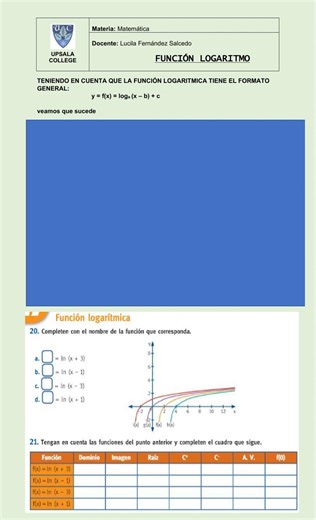 Funcion Logaritmica worksheet